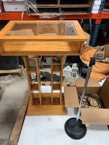 lot 62 image: Wood Pulpit, Microphone Holder, Cables