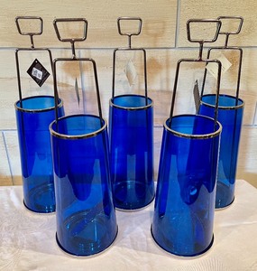 lot 106 image: Pottery Barn Blue Glass Lanterns (NEW)