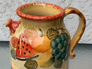 lot 195 image: Beautiful Italian Ceramic Pitcher w Fruit Motif