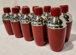 lot 76 image: Red Pottery Barn Cocktail Shakers