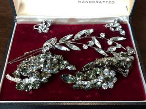 Vintage Rhinestone Brooches with Matching Earrings