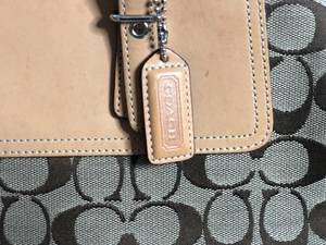 Hampton Signature Monogram And Leather Coach Purse