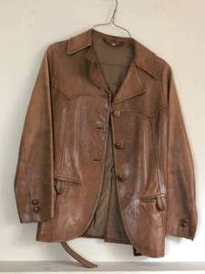 Vintage 1970s Size Large Brown Leather Coat