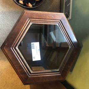 lot 24 image: Vintage Hexagon Cherry and Glass Curio Cabinet