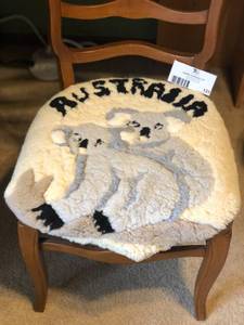 lot 131 image: Vintage Mission Chair with Australia Fur Cushion