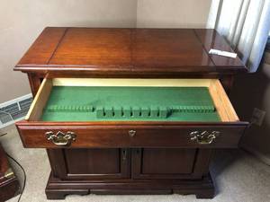 lot 2A image: Vintage American Drew Cherry Grove Silverware Server Cabinet (Valued $1500)