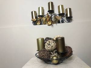 lot 262 image: Gold & Bronze Candle Decor Set