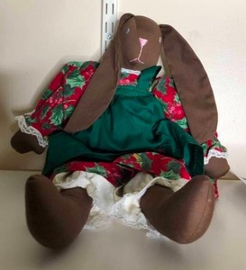 lot 394 image: Vintage Handmade Angle Bunny Stuffed Animal & Handmade Vintage Bunny