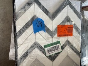 lot 19 image: Jeffrey Court Glacier Edge White and Gray 9.875 in. x 11.25 in. Chevron Honed Marble Floor and Wall Mosaic Tile (0.771 sq. ft.Each)