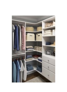 lot 24 image: Closet Evolution 30 in. D x 30 in. W Classic White Wood Corner Shelf (3-Pack)