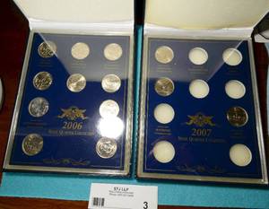 State Quarter coin cases, 2006 is full (10 Quarters) and 2007 has 3 Quarters