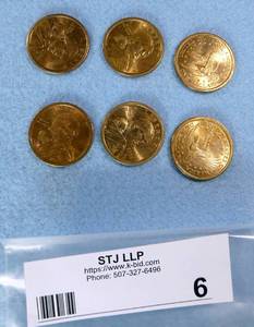 Lot of 6 Sacagawea dollars from 2000 and 2001