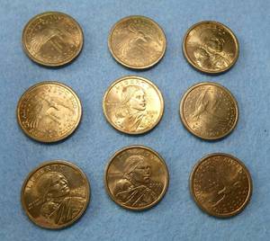 Lot of 9 Sacagawea dollars from 2000
