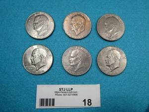 Lot of 6 Eisenhower Dollars various years from 1971-78