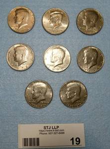 Group of 8 Kennedy Half Dollars ranging from 1972 to 98