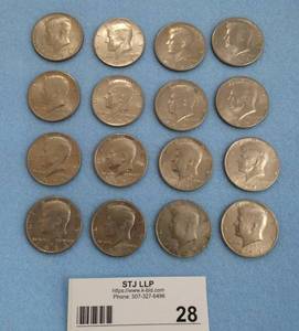 Group of 16 Kennedy Half Dollars from 1971 - 78