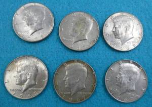 Group of 6 Kennedy Half Dollars from 1967-69  40% Silver