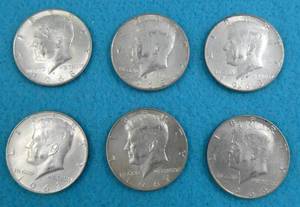 Group of 6 Kennedy Half Dollars from 1967-68  40% Silver