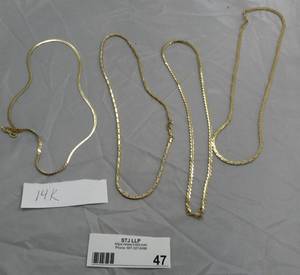 Lot of 14k gold necklaces, pins and earrings, including a sterling silver pair and also a pendant with a 1945 Libery head dime in it