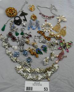 Group of vintage jewelry, rhinestones. Earrings are clip on.