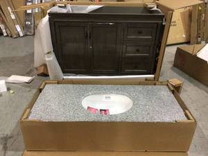 Home Decorators Collection Naples 48 in. W Bath Vanity Cabinet  in Distresse and Vanity Top not used see all pictures carefully