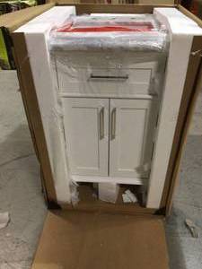 Home Decorator Sonoma 24 in. W x 20.25 in. D Vanity in White with Carrara Marble Top with White Sinks (in good condition) (see pictures)