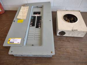 lot 494 image: Gould 150 Amp Breaker Box & Meter B...