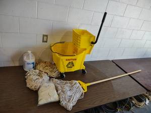 lot 562 image: Rubbermaid Mop Bucket, Mop, & Misc....