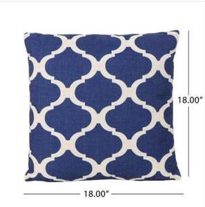 Fundy Blue and Beige Square Outdoor Throw Pillows(Set of 2)