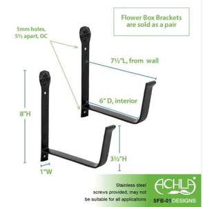 6in.WBlack Powder Coat Iron Wall Mounted Flower Box Brackets (Pair)