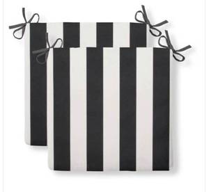 Tuxedo Stripe Black Square Outdoor Seat Cushion (2-Pack)