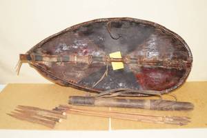 lot 105 image: Antique Shield and Weapon Set