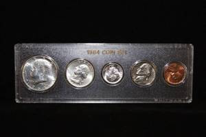 lot 8 image: 1964 US 5 Coin Set - Half, Quarter, Dime, Nickel, Penny