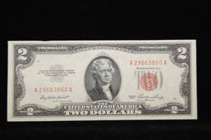 lot 25 image: 1953 Red Seal US $2 Bill