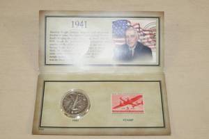 lot 9 image: 1941-D US Walking Liberty Silver Half Dollar Coin with a Stamp
