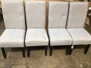 Noble House  Pertica Light Grey Fabric T-Stitch Dining Chairs set of 4 one of them has a stain see pictures