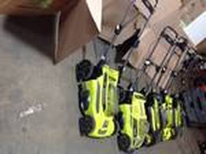 Pallet with used Ryobi cordless Lawnmowers no bag, battery or charger included customer returns see pictures