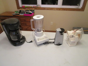Coffee Maker, Mixer, Can Opener, Salad Shooter