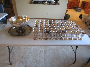 Silver Serving Bowl & 60 Goblets