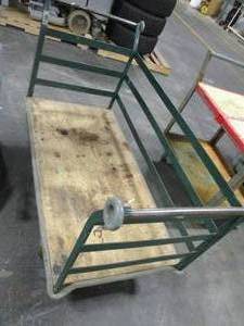 lot 21 image: Metal Rolling Cart w Wood Deck