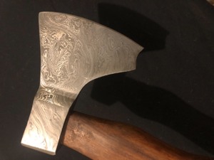 lot 29 image: Stunning Custom Damascus Steel Axe