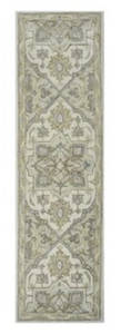 lot 24 image: ALLEN  ROTH Brookford 2 x 8 Ivory Soft Green Indoor Medallion Oriental Handcrafted Runner