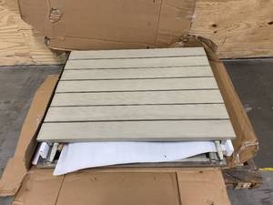 lot 45 image: HAMPTON BAY Jasper Ridge Farmhouse White Frame Rectangular Metal Outdoor Patio Dining Table with Wood Grain Tabletop