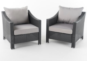 lot 50 image: NOBLE HOUSE Antibes gray Stationary Wicker Outdoor Lounge Chair with Silver Cushion (2-Pack).  Missing Hardware