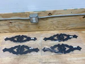 lot 42 image: HARDWARE ESSENTIALS 10 in. Black Heavy Duty Ornamental Strap Hinge (4-Pack)