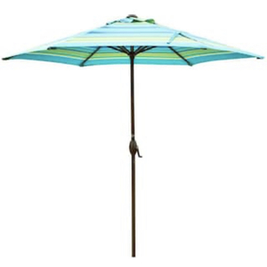 lot 89 image: ABBA PATIO 9 ft. Market Outdoor Patio Umbrella with Push Button Tilt and Crank, Turquoise Stripe