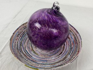 lot 11 image: Beautiful Glass Purple Sphere Ornament & Recycled Coiled Paper Bowl
