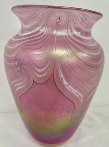 lot 113 image: Beautiful Signed Mount St. Helens Ash Art Glass Vase- Roger Vines- 1985