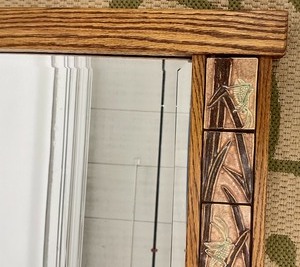 lot 122 image: Fabulous Beveled Edge Wood Framed Mirror w Grasshopper Accent Tiles by Stone Hollow Tile