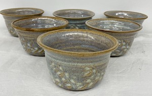 lot 168 image: Wheat Pattern Pottery Covered Dish and Small Serving Dishes By Mary Malancon